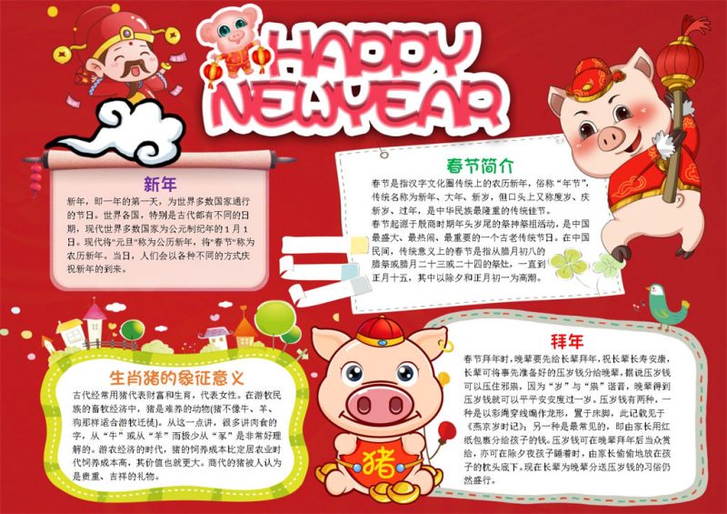 HAPPY NEW YEAR新年设计手抄报Word模板-办公资源网