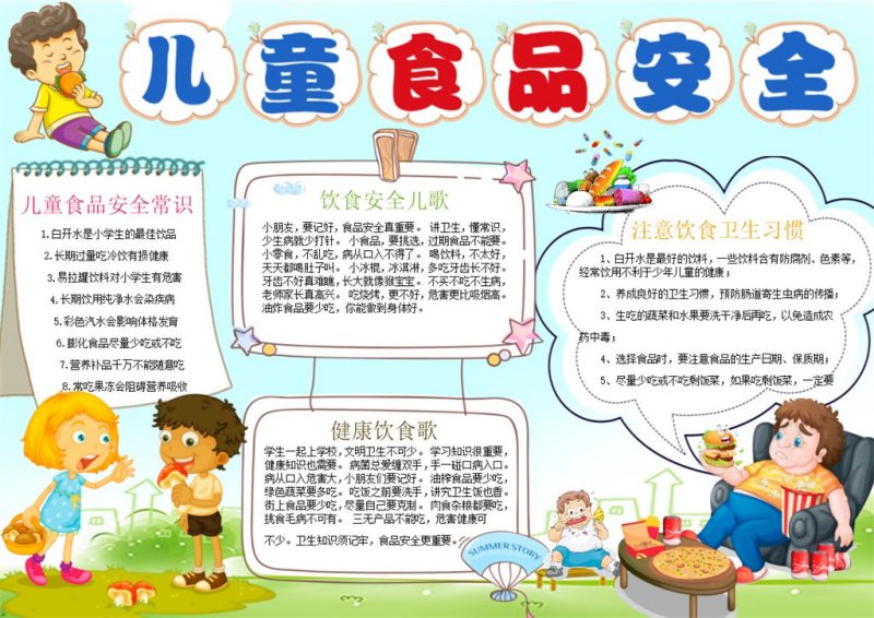 趣味儿童食品安全手抄报Word模板-办公资源网