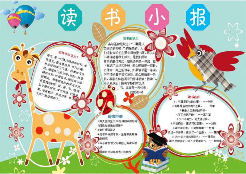 儿童读书小报手抄报Word模板-办公资源网