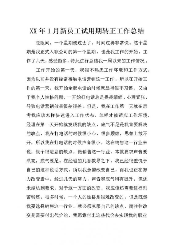 20XX年公司企业新员工试用期转正工作总结汇报Word模板-办公资源网