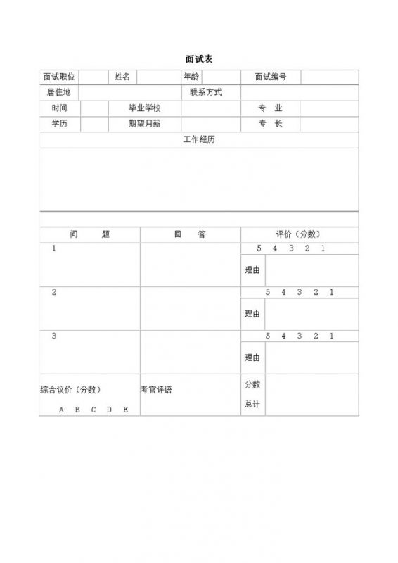 求职面试表现资料登记表word模板-办公资源网