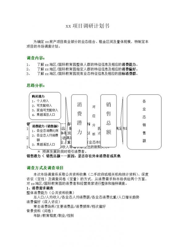 越溪项目调研计划书word模板-办公资源网