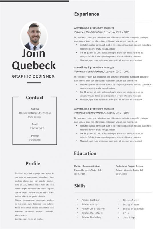 简洁大气平面设计师岗位个人英文简历Word模板-办公资源网