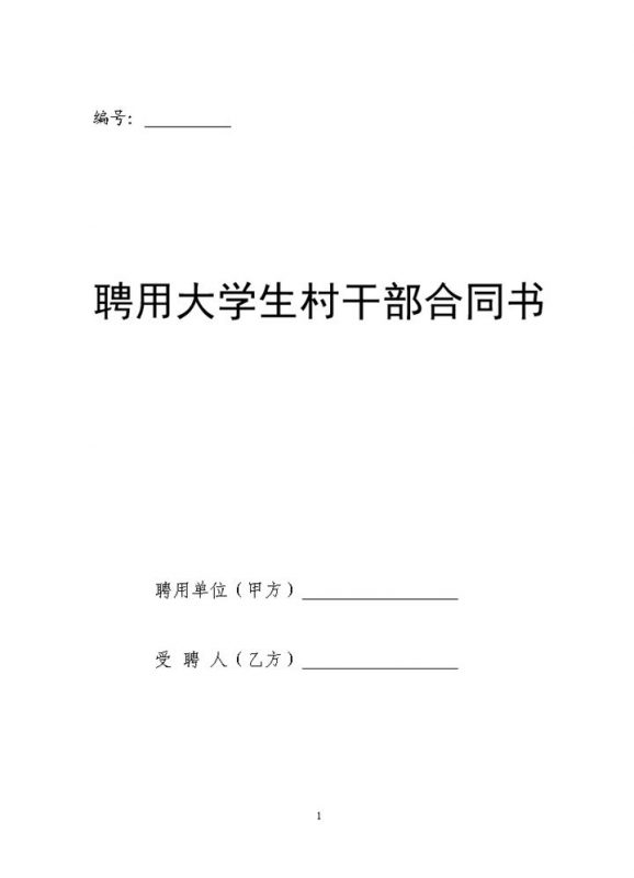 大学生村干部聘用合同书范本Word模板-办公资源网