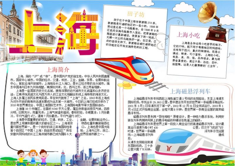 小清新上海印象上海介绍手抄报Word模板-办公资源网