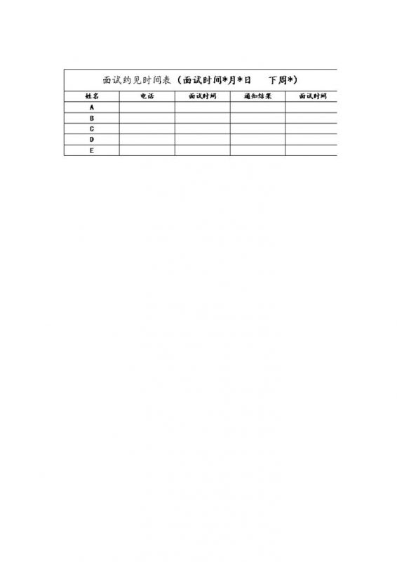 人力资源管理应聘人员面试约见时间表Word模板-办公资源网