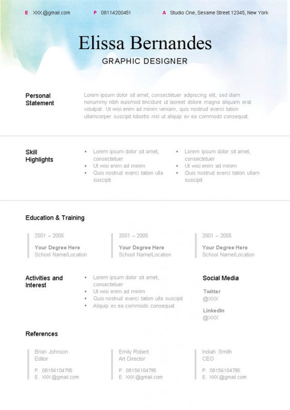 清新商务风外企平面设计师通用求职简历求职信个人简历Word模板-办公资源网