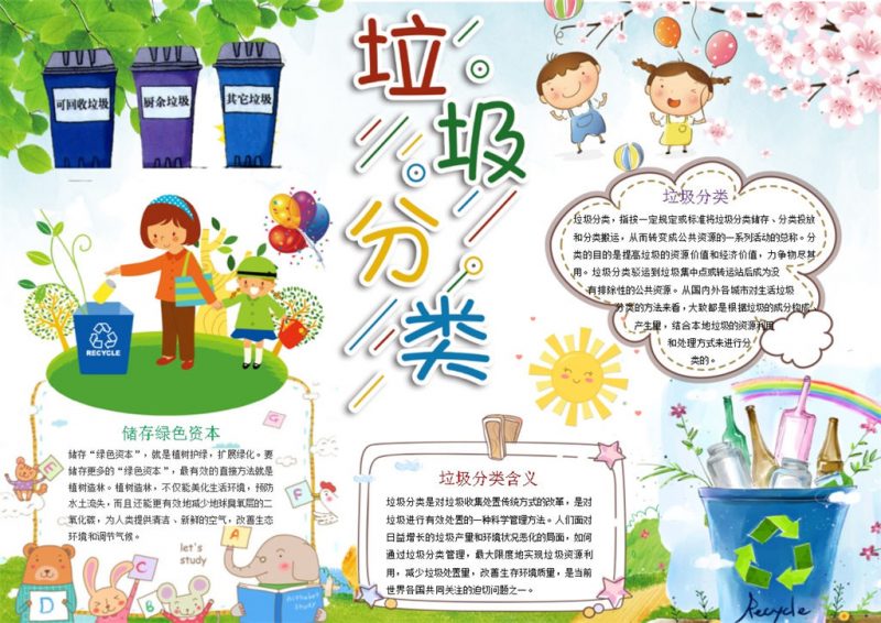 垃圾分类保护地球环境Word手抄报模板-办公资源网