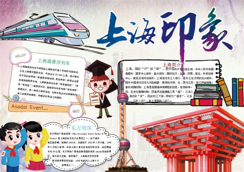 卡通上海印象手抄报Word模板-办公资源网