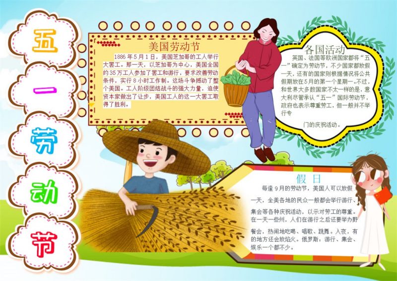 五一美国劳动节宣传手抄报Word模板-办公资源网