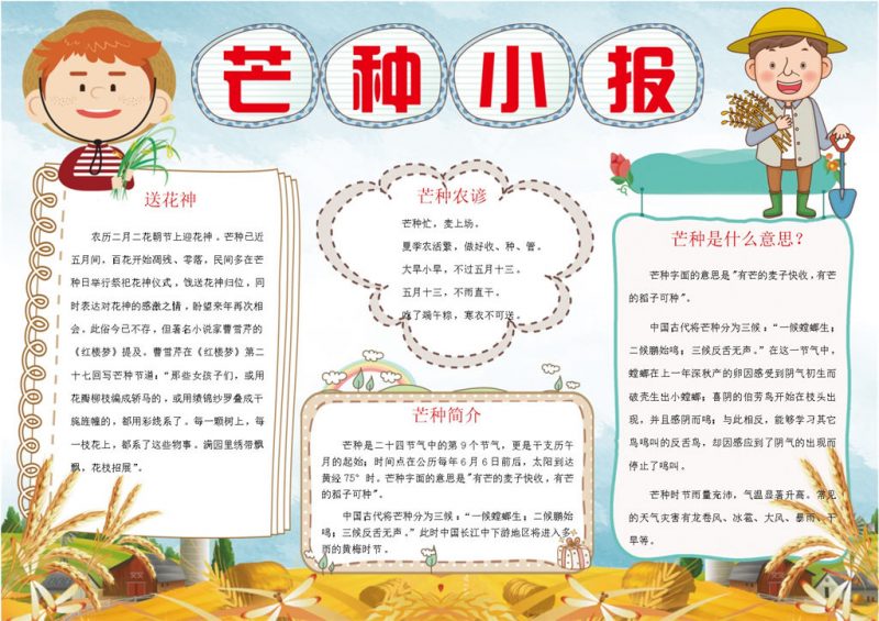 24节气手抄报之芒种小报Word模板-办公资源网