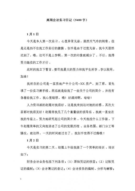 XX房产财务会计实习日记会计专业实习日记范本Word模板-办公资源网