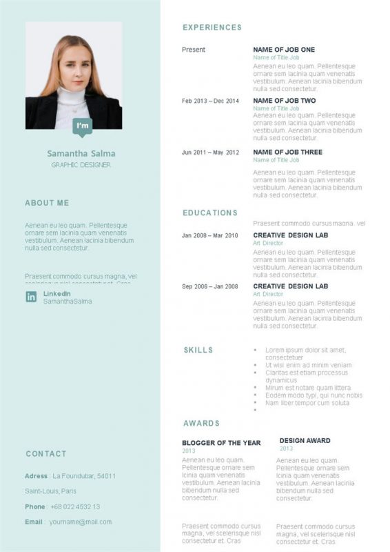 清新薄荷绿外企平面设计师通用个人简历求职简历自荐信Word模板-办公资源网