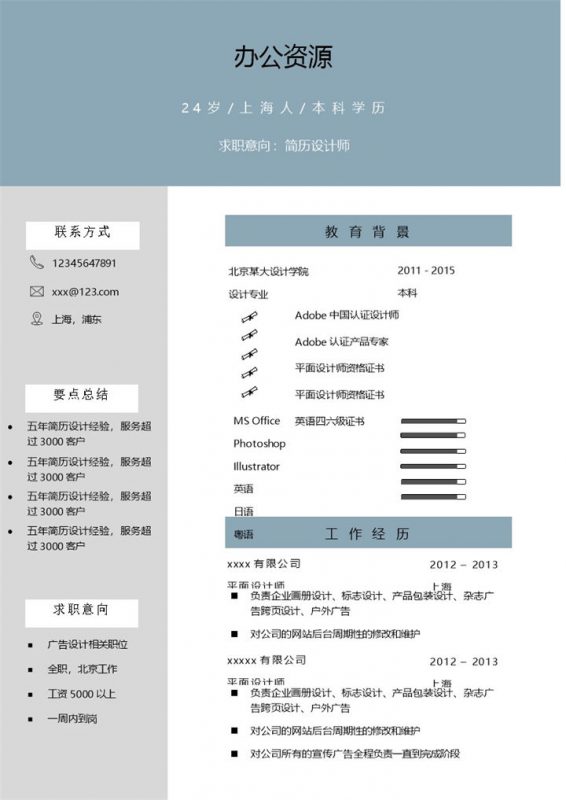 简约设计师求职简历Word模板-办公资源网