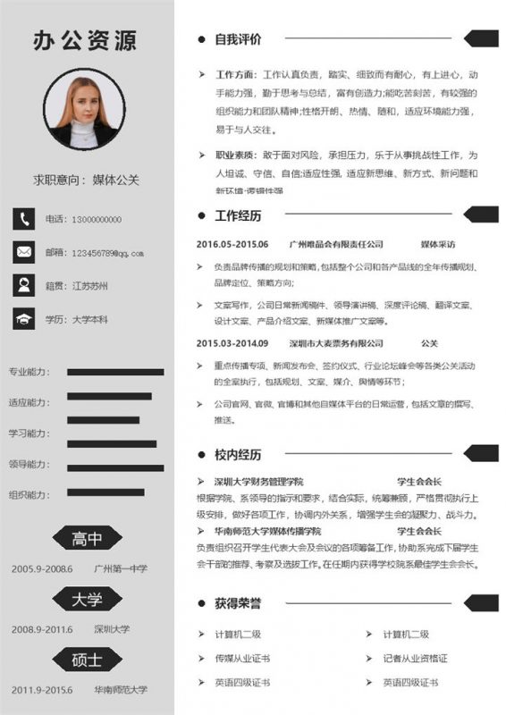 简约通用媒体公关个人求职简历Word模板 (2)-办公资源网