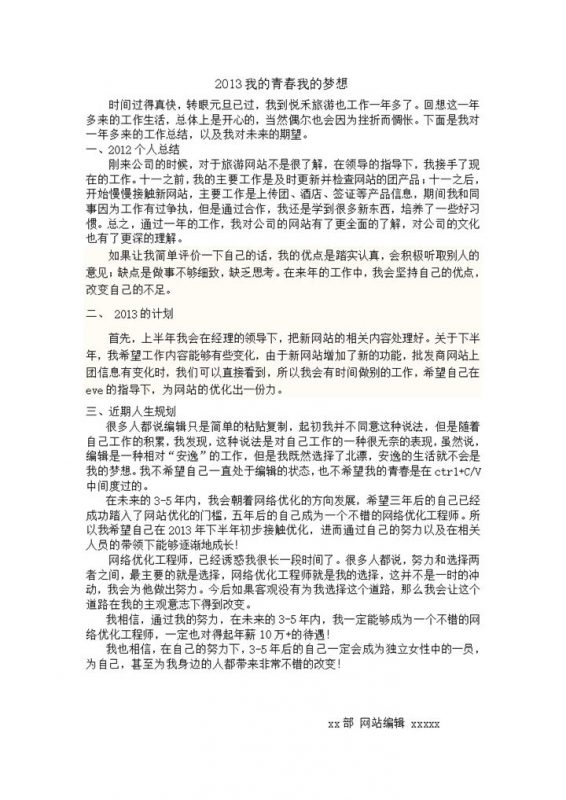 网站编辑员工个人工作年终总结计划word模板-办公资源网