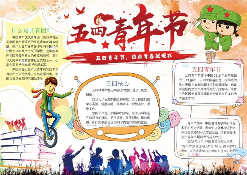 五四青年节纪念手抄报Word模板-办公资源网