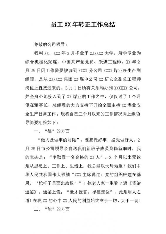 完整全面某集团员工试用期满个人转正年终工作总结Word模板-办公资源网
