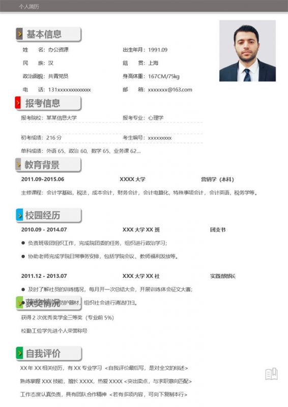 白色创意心理学专业研究生复试简历Word模板-办公资源网