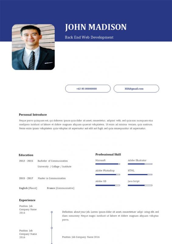 蓝色简约风后端网络开发个人简历Word模板-办公资源网