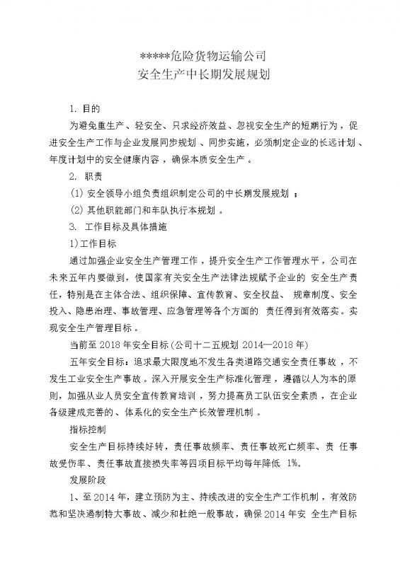 危险货物运输公司中长期规划word模板-办公资源网