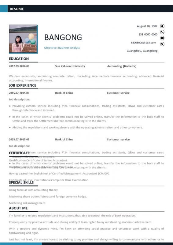 英文财务分析师求职应聘简历Word模板-办公资源网