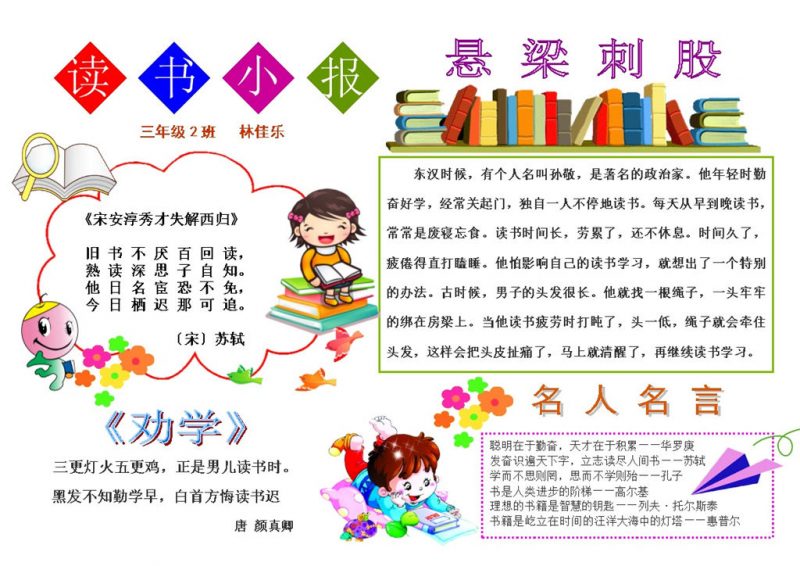 小学生读书小报手抄报Word模板-办公资源网