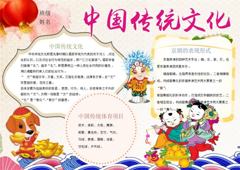 中国传统文化宣传弘扬手抄报Word模板-办公资源网