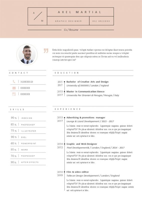 精致淡雅平面设计师个人英文通用简历Word模板-办公资源网