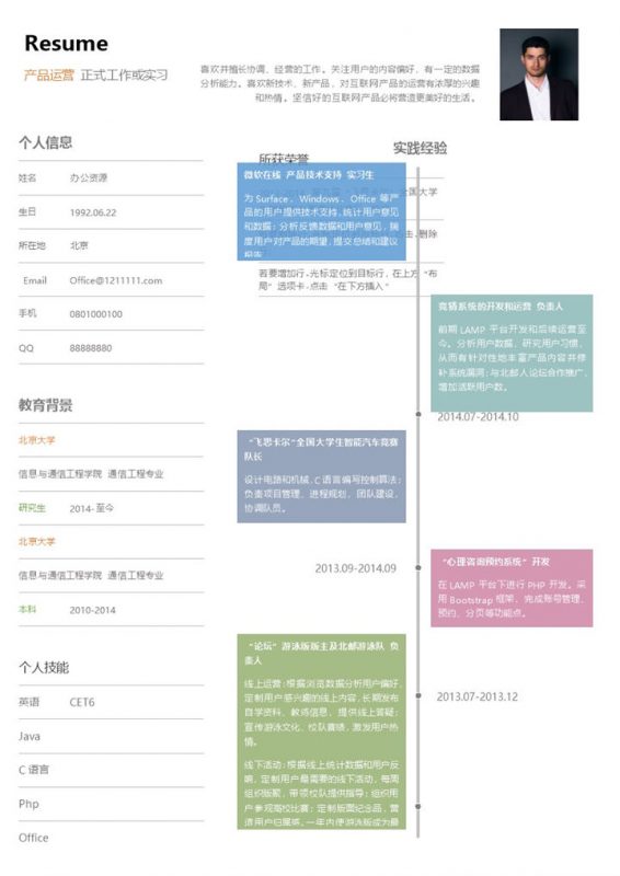 彩色时间轴简历自我介绍Word模板 (2)-办公资源网