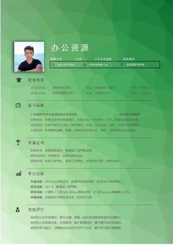 绿色青春菱格应届毕业生求职简历Word模板-办公资源网