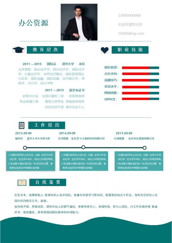 时尚创意风格绿色求职应聘简历Word模板-办公资源网