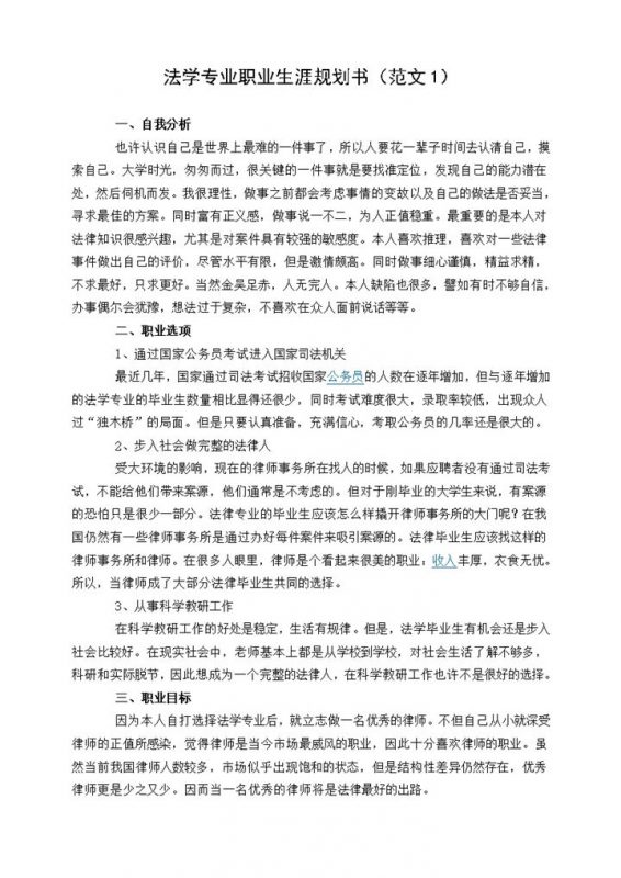 白色简约风格法学专业职业生涯规划书Word模板-办公资源网