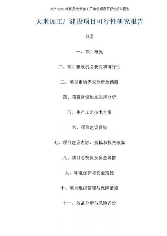大米加工厂建设项目可行性研究报告Word模板-办公资源网