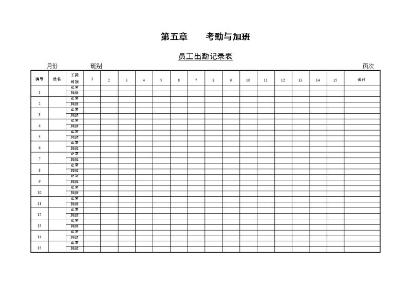 中小型企业员工出勤记录表Word模板-办公资源网