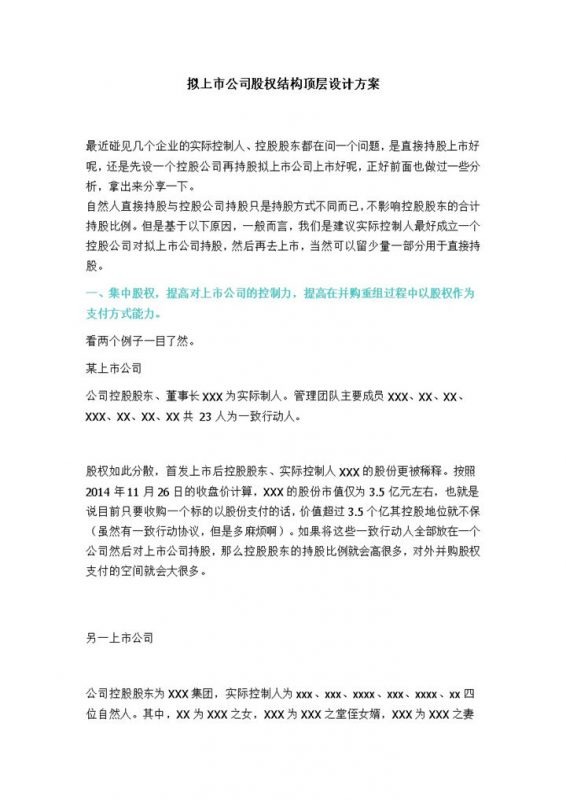 标准完整上市公司股权顶层设计及股权分配方案Word模板-办公资源网