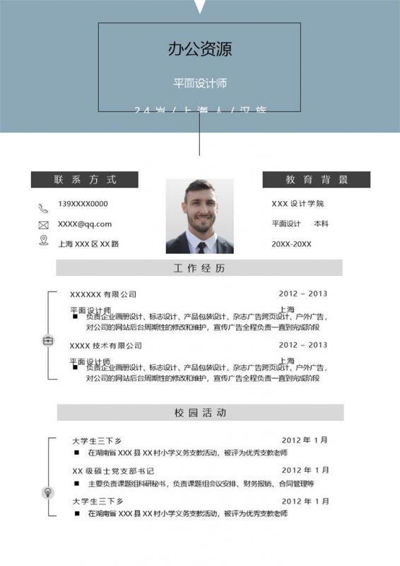 简洁实用平面设计师岗位个人工作简历Word模板-办公资源网