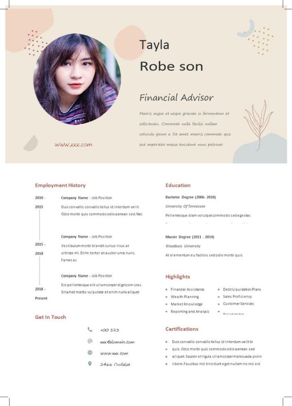 白色欧美风财务咨询岗位求职简历Word模板-办公资源网