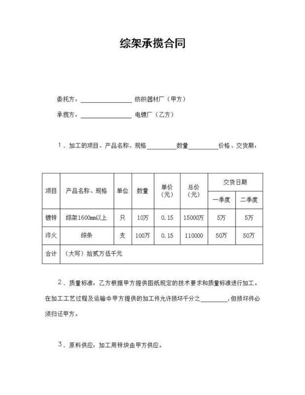 经典简约风格工厂综架承揽合同书范本Word模板-办公资源网