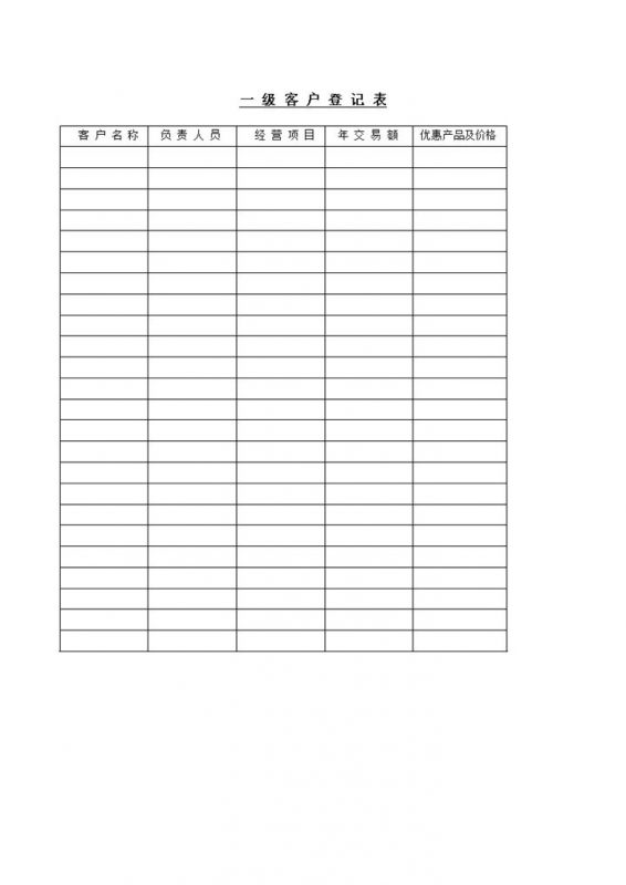 一级客户交易记录登记表word模板-办公资源网