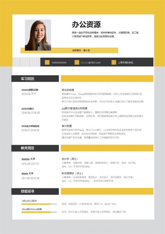 简洁实用审计员相关工作岗位个人求职应聘简历Word模板-办公资源网