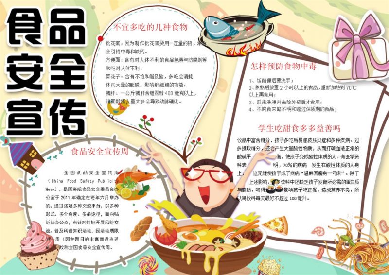 卡通童趣食品安全宣传手抄报Word模板-办公资源网