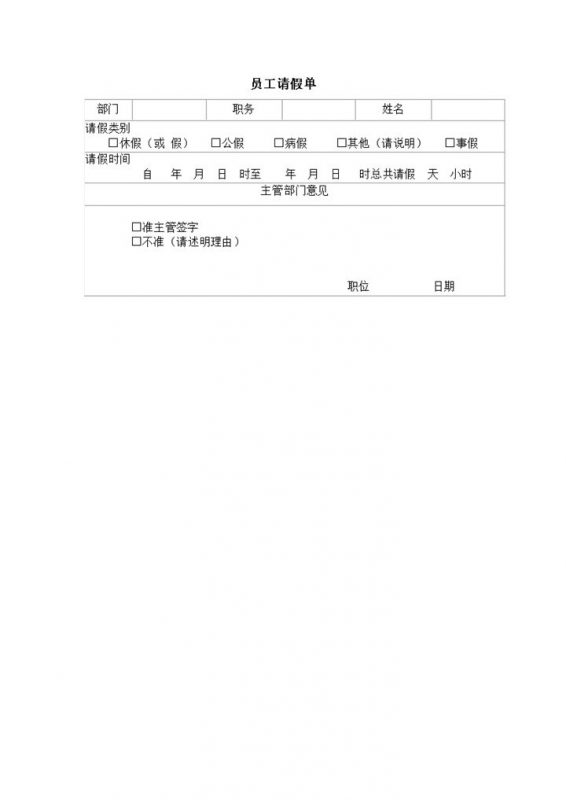 公司人事管理员工请假情况审批表word模板-办公资源网