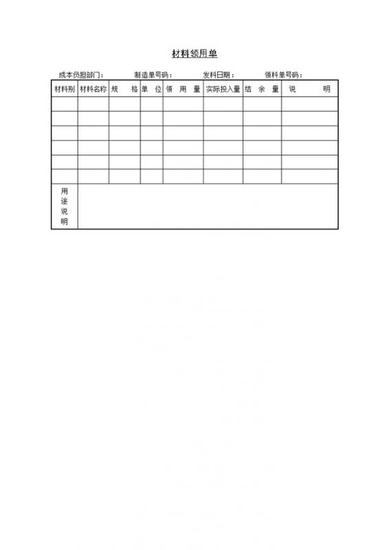 公司企业单位材料领用申请登记单Word模板-办公资源网