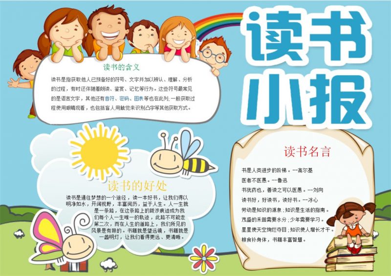 儿童快乐阅读读书小报手抄报Word模板-办公资源网