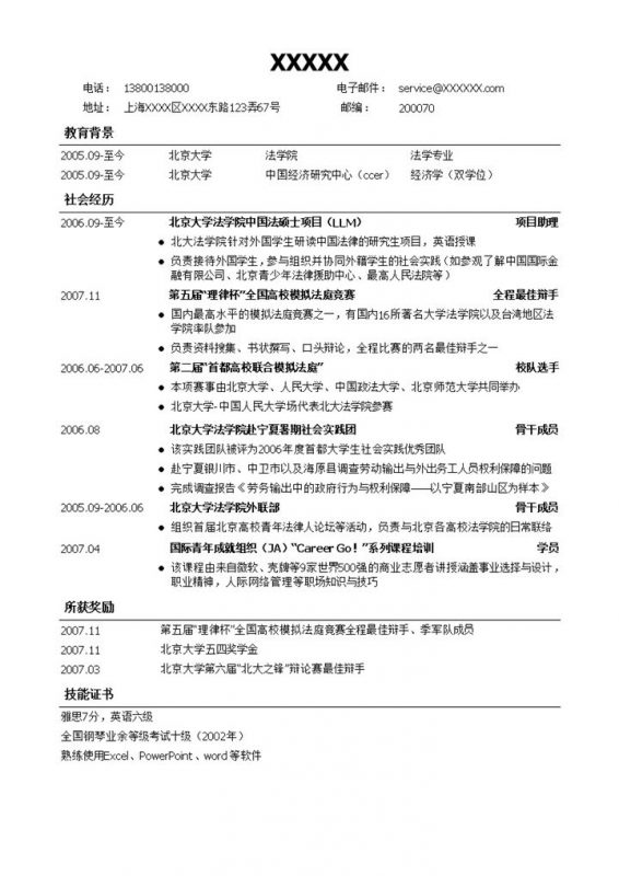法律专业通用版word求职竞聘简历模板-办公资源网
