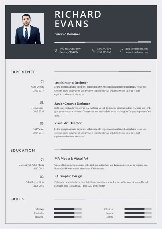 简约大气英文简历平面设计师通用求职简历个人简历Word模板-办公资源网