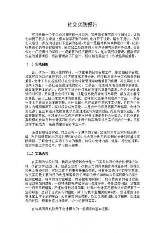 系统全面会计专业暑期社会实践报告范本Word模板-办公资源网