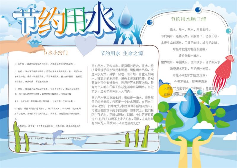 珍惜不易的水资源手抄报Word模板-办公资源网