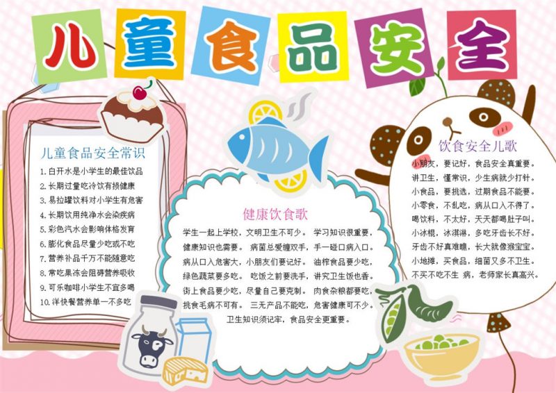 粉色卡通儿童食品安全手抄报Word模板-办公资源网